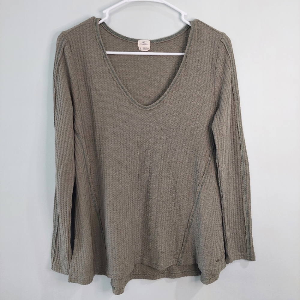 O'Neill t-shirt Large green long sleeve waffle knit v-neck relaxed fit